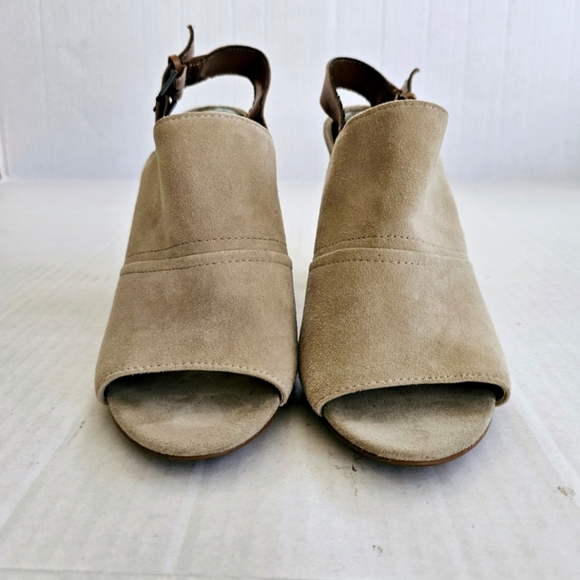 Dolce Vita taupe slingback mules size 8 suede peep toe 4 inch stacked heel - Picture 2 of 15